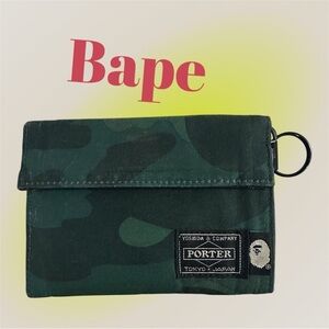 Bape Green Wallet Compact Design Durable Nylon